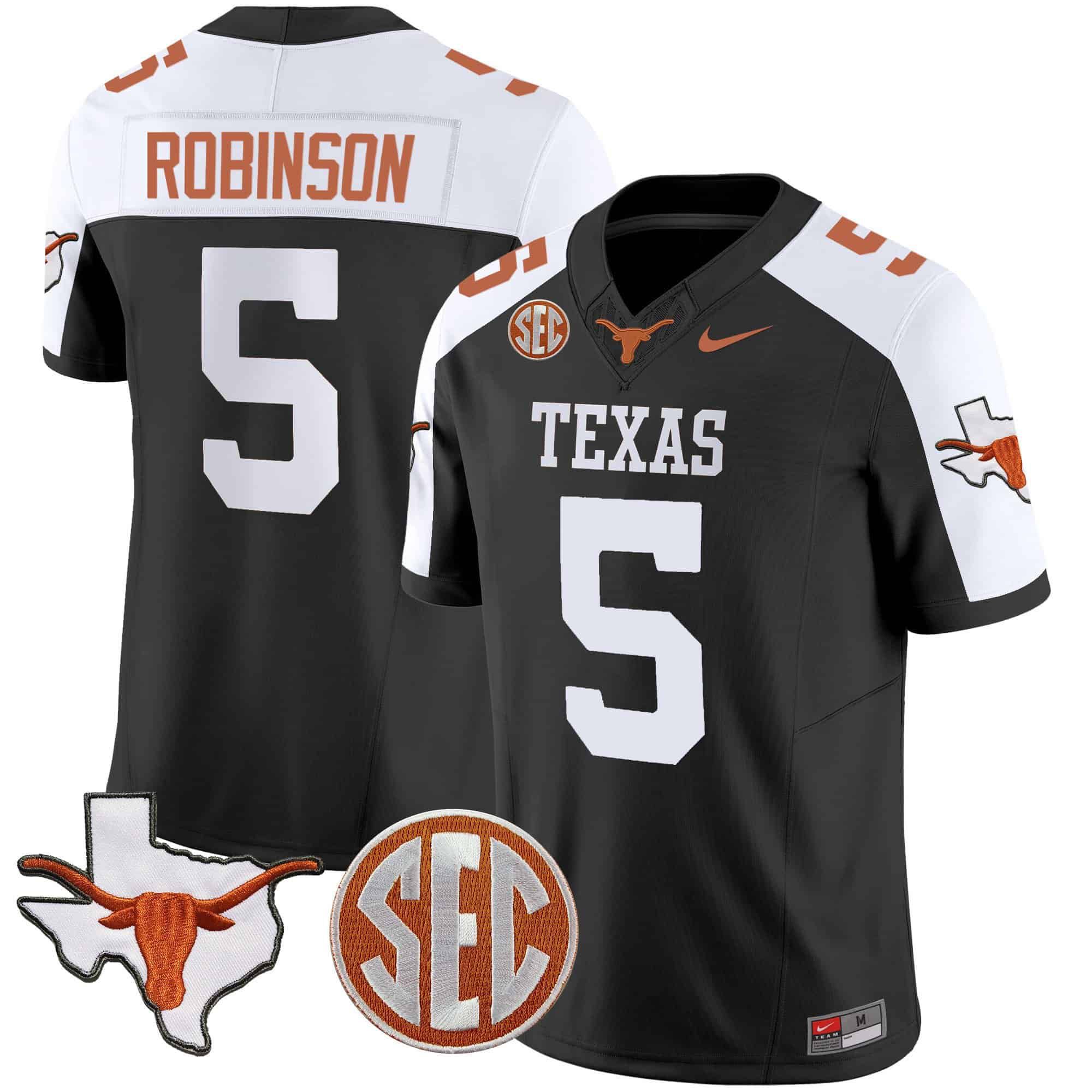 Men Texas Longhorns #5 Robinson Black 2024 Nike State Map & SEC Patch Vapor NCAA Jersey->indianapolis colts->NFL Jersey